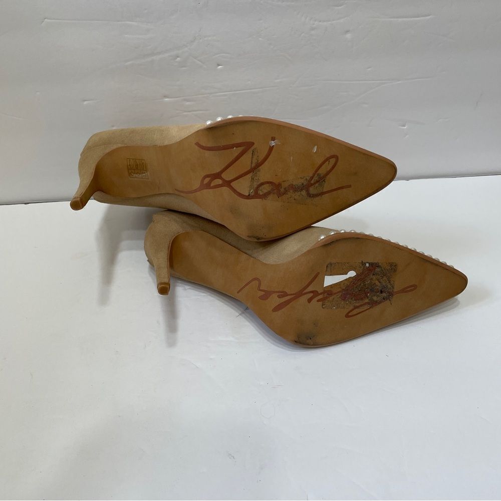 NEW WITHOUT TAGS KARL LAGERFELD CYRON STILETTO BOOTIES IN TAN SUEDE LEATHER - Picture 4 of 7